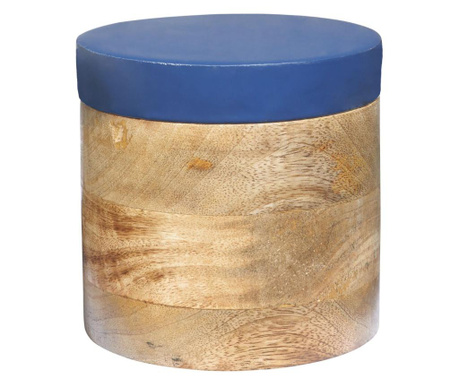 Recipient cu capac Novita Home, lemn de mango, bej/albastru, 13x13x15 cm