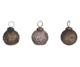 Üveg gömbdísz, arany/antik barna, 5 cm