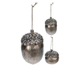 Ornament cu agatatoare, ghinda argintie, 12 cm