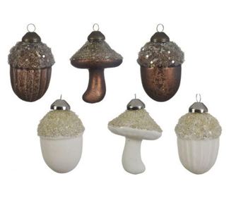 Üveg gömbdísz, makk/gomba típusú, kövekkel