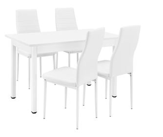 [en.casa] Étkezőasztal 4 műbőr szék 120 x 60 cm design konyhai asztal étkezőszék fehér turku