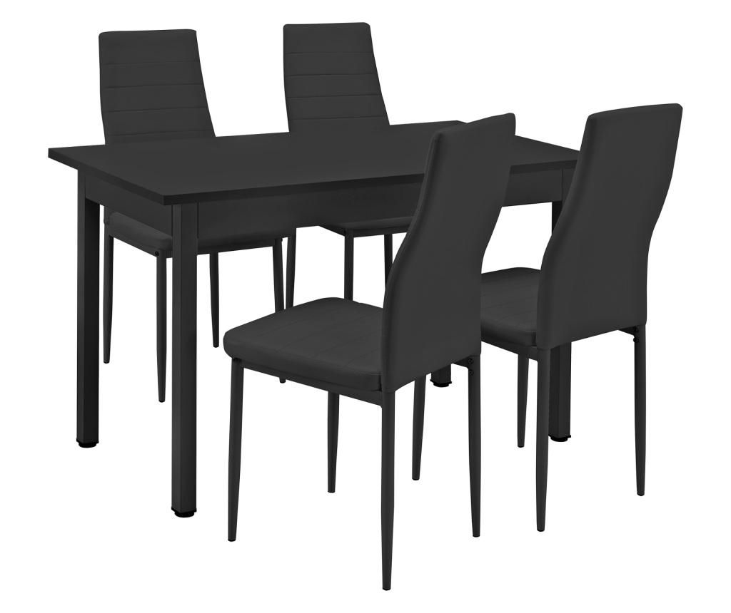  [en.casa] Étkezőasztal 4 műbőr szék 120 x 60 cm design konyhai asztal étkezőszék fekete turku