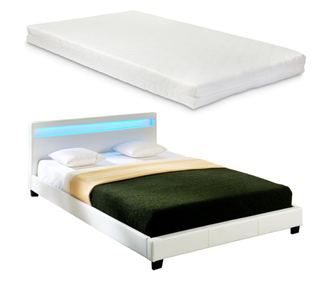 Corium franciaágy paris hideghab matrac 140 x 200 cm műbőr ágykeret design ágy led világítás fehér