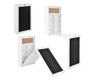 Masa Birou Flavia,156 X 50 X 91,5 Cm, Mdf, Alb, Rabatabila, Cu Tabla Integrata Pentru Scris Si Compartimente Depozitare, Economi