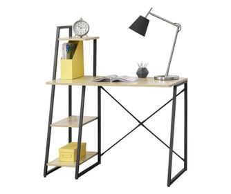 [en.acsa] Íróasztal polcokkal aalborg,117 x 102 x 50 cm, fekete/tölgyfa-hatás