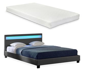 Corium franciaágy paris hideghab matrac 140 x 200 cm műbőr ágykeret design ágy led világítás sötétszürke