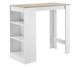 Elegáns bárasztal italtartó polccal, 110 x 50 x 103 cm, fehér/tölgyfa-hatású [en.casa]