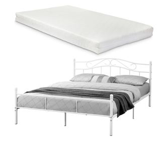 Franciaágy split hideghab matrac 180 x 200 cm fémkeretes vintage ágykeret design ágy fehér [en.casa]