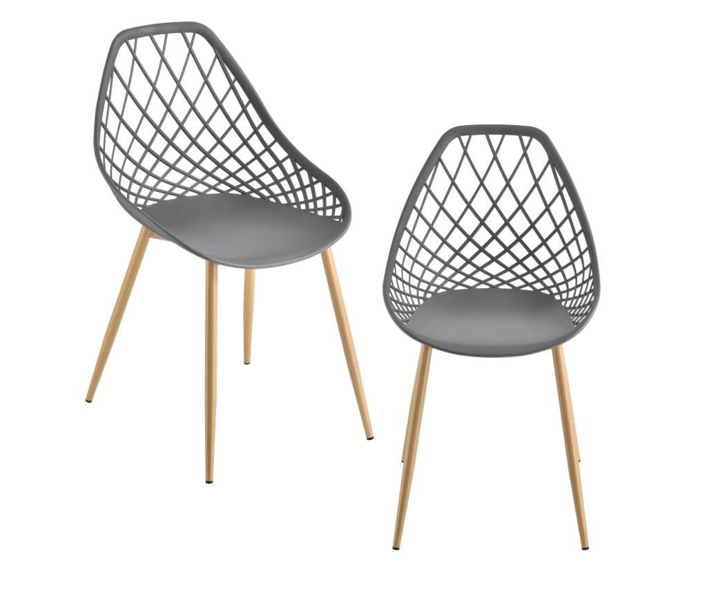  Design szék étkezőszék műanyag támlás szék fa-hatású fém lábakkal 83x48x58 cm, szürke [en.casa]