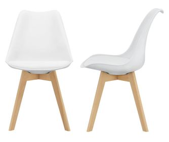 Étkezőszék szett, 81 x 49 x 57 cm, műbőr kárpitozott szék, bükkfa lábak, fehér [en.casa]