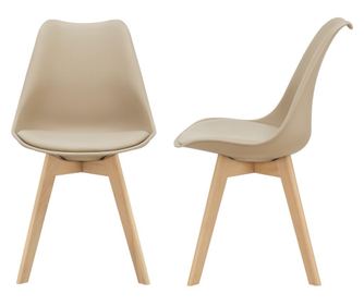 Set 2 Bucati Scaune Design Tori, 81 X 49 X 57cm, Imitatie Piele, Lemn De Fag, Bej