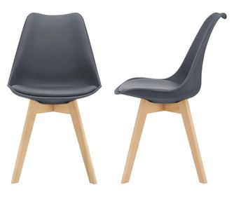 Étkezőszék szett, 81 x 49 x 57 cm, műbőr kárpitozott szék, bükkfa lábak, szürke [en.casa]