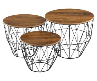 Dohányzóasztal padua ea 3 db-os szett levehető fedéllel különböző méretekben antik tölgy [en.casa]