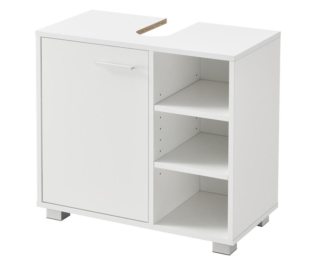  Mosdó alatti szekrény 56 x 60 x 31 cm fürdőszobaszekrény ajtóval és 3 polccal szifonkivágással forgácslap fehér [en.casa]