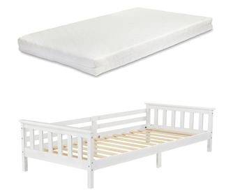 Gyerekágy nuuk matraccal és tárolási lehetőséggel gyermekágy ágyráccsal 90 x 200 cm fenyőfa fehér, matt [en.casa]