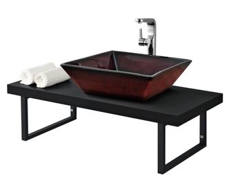 Mosdólap 100 x 45 x 30 cm törölközőtartó fém keret forgácslap falra szerelhető matt fekete [neu.haus]