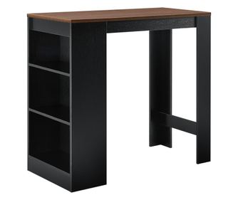 Elegáns bárasztal italtartó polccal, 110 x 50 x 103 cm, fekete/diófa-hatású [en.casa]