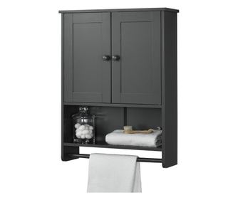 Fürdőszoba fali szekrény steyr kéztörlő tartó rúddal 2 ajtóval 65 x 48,7 x 14,5 cm 5kg/1kg mdf sötétszürke [en.casa]
