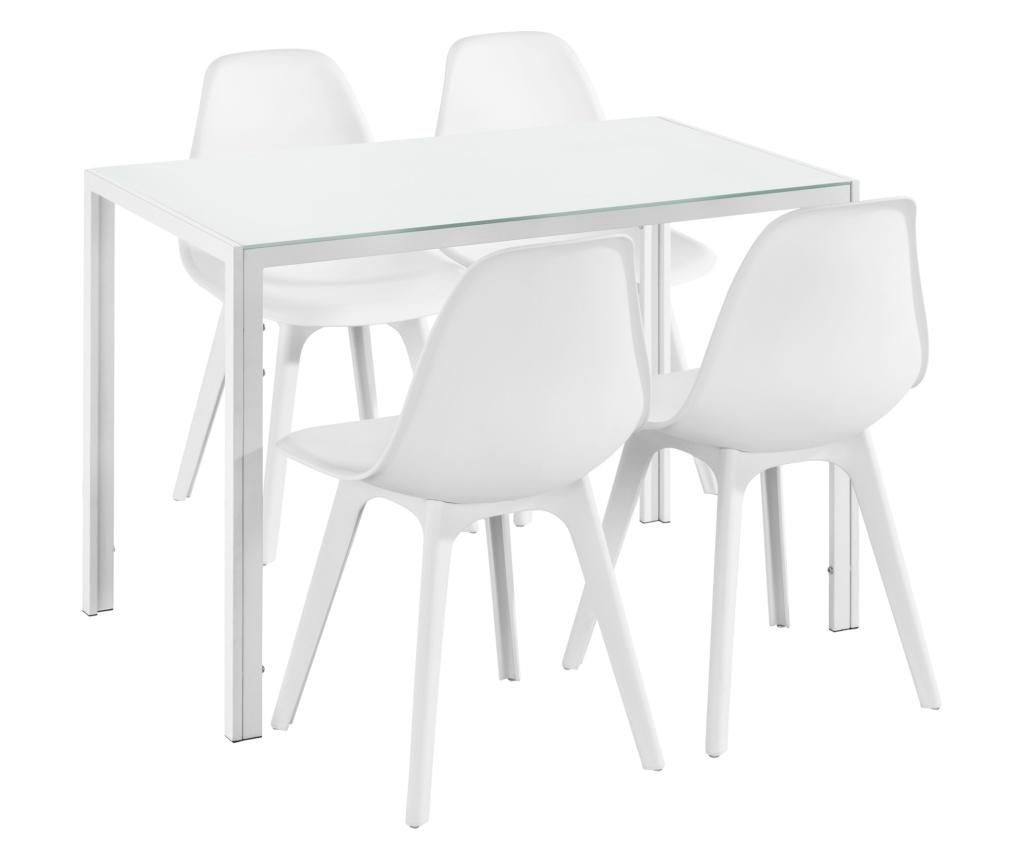  [en.casa] Étkezőgarnitúra étkezőasztal 105cm x 60cm x 75cm székekkel étkező szett konyhai asztal 4 műanyag székkel 83x54x48 cm