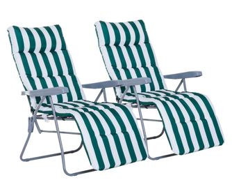 Outsunny Set 2 Scaune Sezlong De Gradina, Pentru Plaja Cu Brate Reclinabile, Alb si Verde