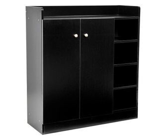 Homcom Dulap Pantofi Lemn Dulap Hol Coridor Cu 2 Usi Basculante 3 Rafturi 83 X 30 X 90 Cm Negru