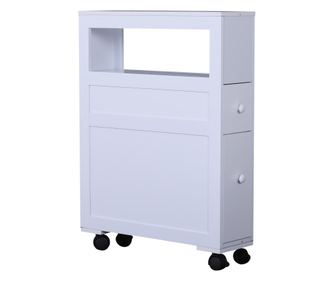 Homcom Mobilier Pentru Baie In Lemn Cu Rafturi Si 2 Sertare,alb 16x52x66cm