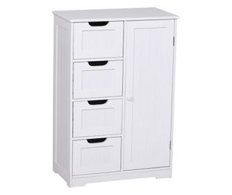 Kleankin Шкаф за баня с наклонена врата и чекмеджета Бял 56 x 30 x 83 см