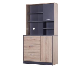 Homcom Mobilier De Bucatarie 4 Rafturi In Lemn, Stejar Si Negru, 90x39x169cm