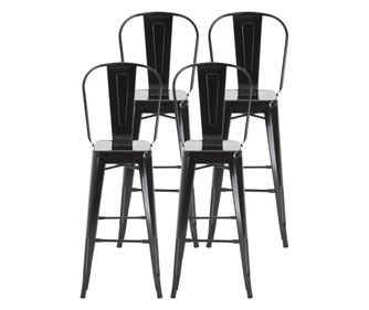 Homcom Комплект от 4 черни метални стола в индустриален стил с подреждаща се табуретка 44 x 53 x 116 см