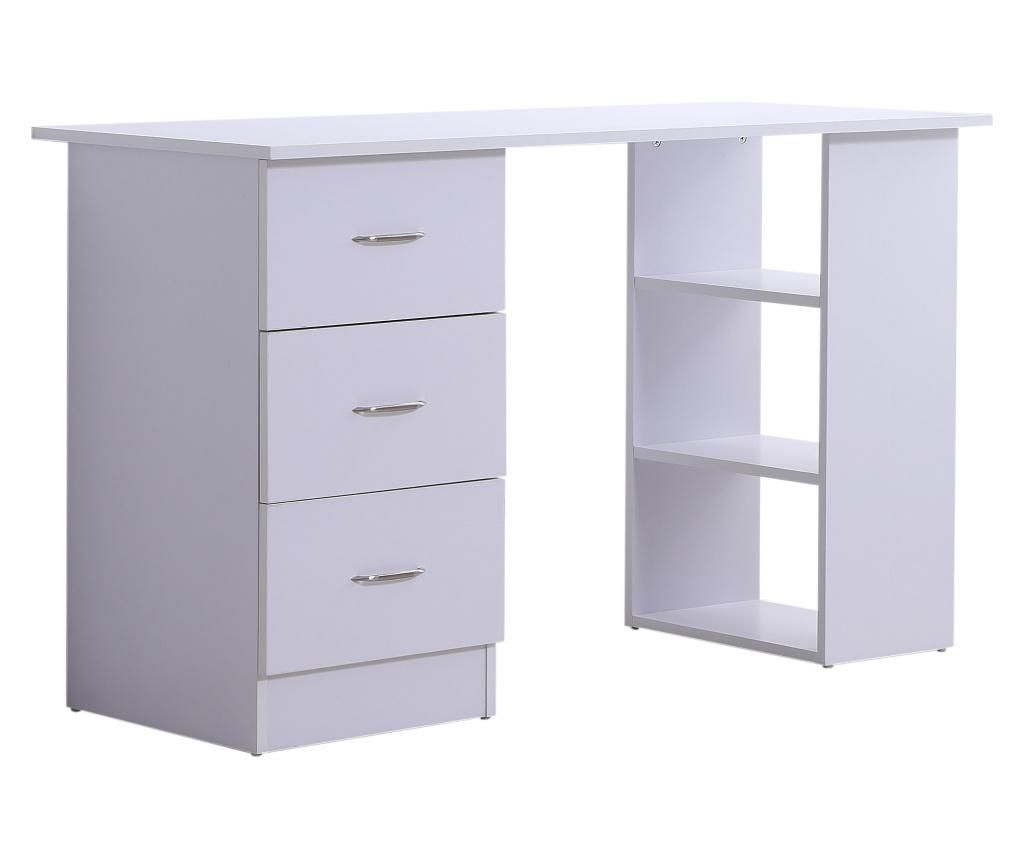 Модерно бюро Homcom с 3 чекмеджета и рафтове от бяло дърво, 120x49x72 см Homcom, 134x57x12 см