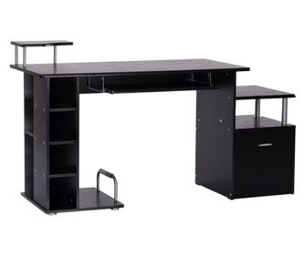 Homcom Модерно компютърно бюро с изтеглящ се плот за клавиатура, 152 x 60 x 88 см, черно