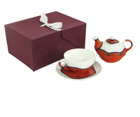 Set ceasca de ceai cu farfurioara si ceainic Vacchetti, ceramica, portocaliu