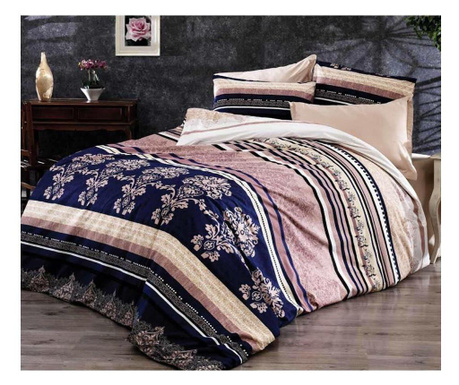 Lenjerie de pat pentru o persoana cu husa elastic pat si fata perna dreptunghiulara, pink rose, bumbac ranforce Sofi 1 x 90/200,