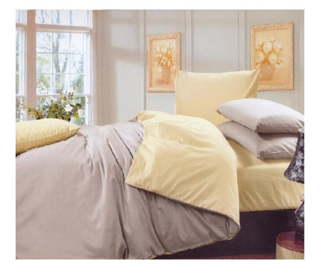 Lenjerie de pat pentru o persoana cu husa elastic pat si fata perna dreptunghiulara, magnolia, bumbac ranforce, gramaj tesatura