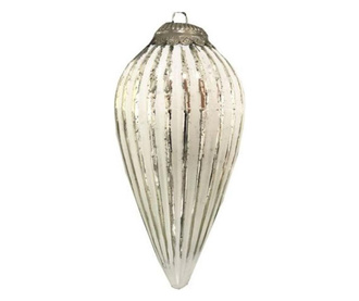 Decoratiune de sticla glob conic, de agatat, argintiu, 44 cm