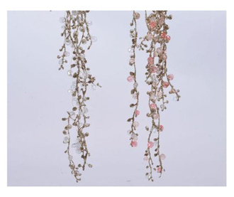 Creanga artificiala, salcie, margele roz/transparent, sclipici, 120 cm