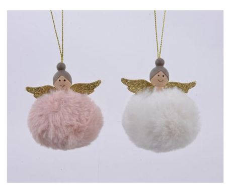 Textil angyalka akasztóval, fehér/rózsaszín, 5x7,5 cm