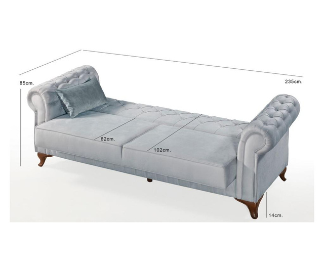 Chesterfield Grey Kihúzható háromszemélyes kanapé