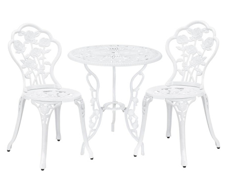 [casa.pro] bisztró szett kerti asztal Ø 60cm x 67 cm két székkel vintage öntöttvas fehér