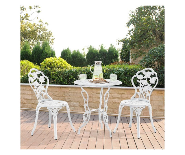 [casa.pro] bisztró szett kerti asztal Ø 60cm x 67 cm két székkel vintage öntöttvas fehér