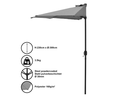 Umbrela Semicirculara - Pentru Balcon, Terasa - Gri