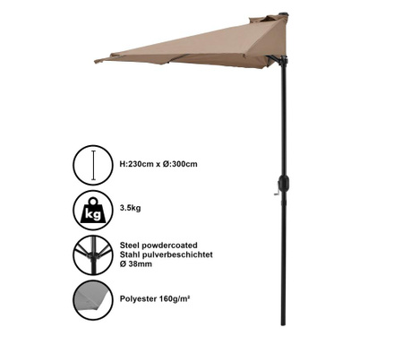 Umbrela Semicirculara - Pentru Balcon, Terasa - Bej