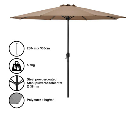 [casa.pro] kerti napernyő Ø 300 x 230 cm napellenző vízlepergető poliészter bézs