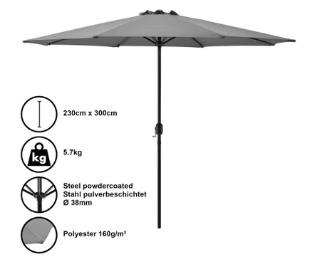 [casa.pro] kerti napernyő Ø 300 x 230 cm napellenző vízlepergető poliészter szürke