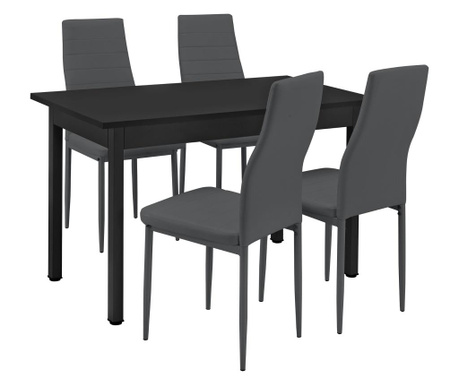 [en.casa] Étkezőasztal 4 műbőr szék 120 x 60 cm design konyhai asztal étkezőszék fekete/szürke turku