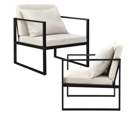 [en.casa] 2 x design fotel 70 x 60cm karosszék hátpárnával kényelmes szék kartámasszal homokszín
