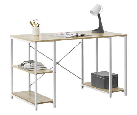 [en.casa] Íróasztal polcokkal 'aarhus', 75 x 120 x 60 cm, forgácslap/acél, fehér/tölgyfa-szin