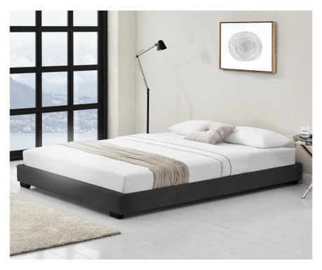 Kárpitozott ágy műbőr ágy franciaágy ágykeret ágyráccsal 140x200 cm fekete corium