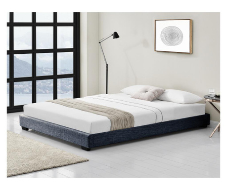 Kárpitozott ágy lenvászon ágy franciaágy ágykeret ágyráccsal 140x200 cm sötétszürke corium