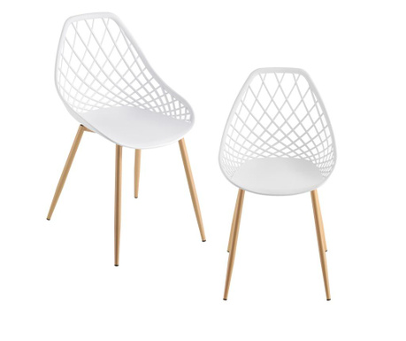 Design szék étkezőszék műanyag támlás szék fa-hatású fém lábakkal 83x48x58 cm, fehér [en.casa]